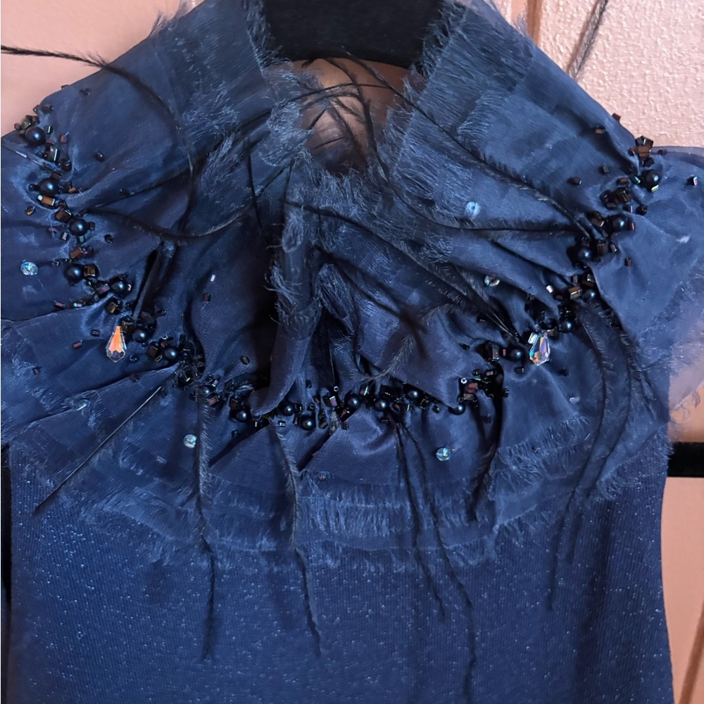Blue Beaded Feather Top View 3